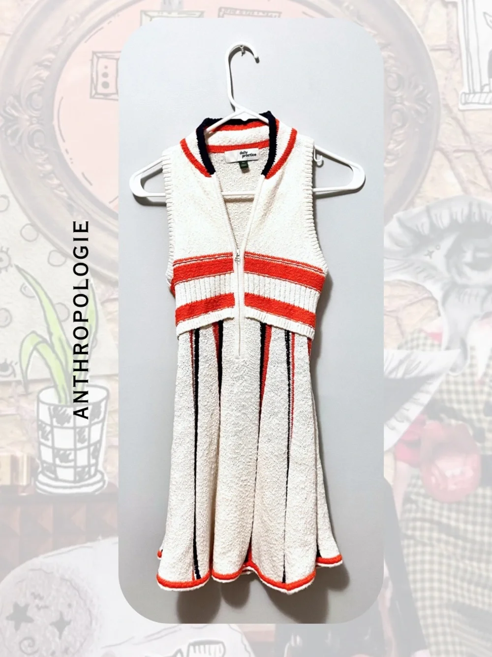 Anthropologie Vintage-Inspired Cream Knit Fit & Flare Mini Dress - Picture 3 of 16